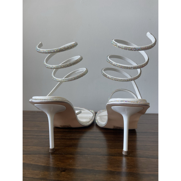 Azalea Wang NIB Square Toe Silver Rhinestone Ankle Wrap Heels Size 9 - Picture 5 of 9